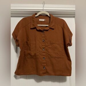 Brown Button-Up Crop Top